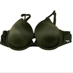 PINK Victorias Secret 36B Campus Lightly Lined Bra Solid Green Underwire #2052